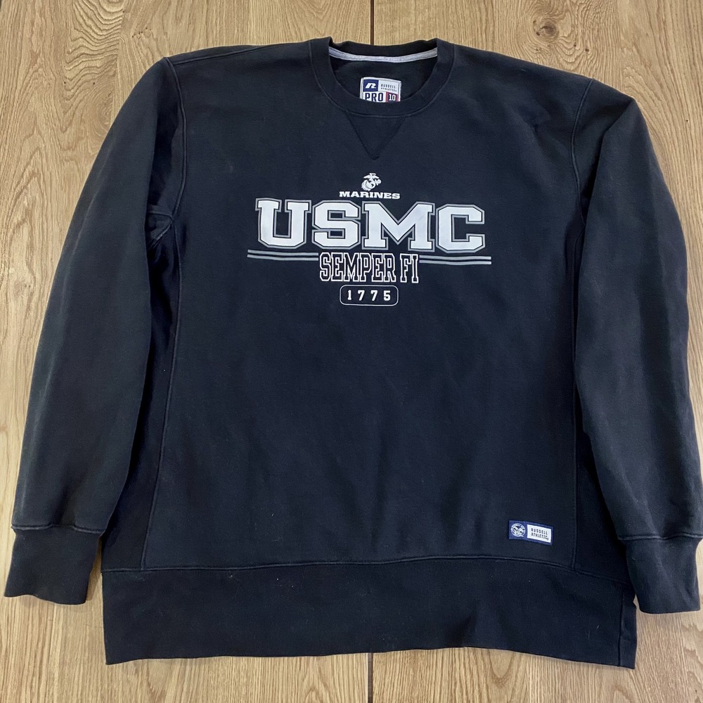 Vintage USMC Semper Fi Sweatshirt Men's XL Black  Marines Russell Athletics Pro